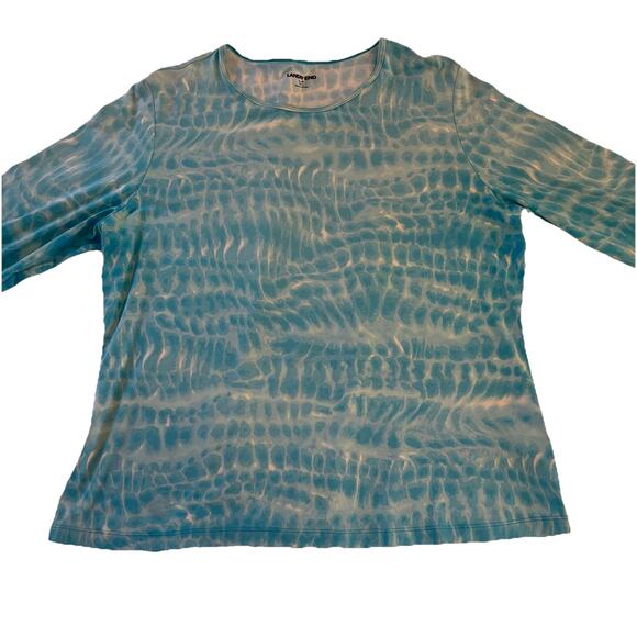 Lands' End Swim Shirt Rash Guard Top Women’s Large Blue & White Beach Cover Up - Picture 4 of 12